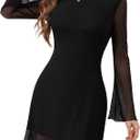 Women's Leopard Print Floral Mesh Dress Bell Long Sleeve Fall Party Sexy Cheetah Y2K Mini Dresses 2026 Spring Summer, Size L