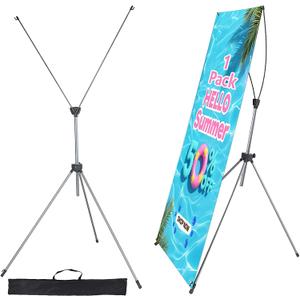 Adjustable Tripod X Banner Stand,23 x 63 to 32 x 78 Inch X Frame Banner Stand with Portable Retractable Carrying Bag for Trade Show Exhibition Marke (One Size, Silver)