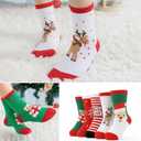 techcity 5 Pairs Boys Girls Christmas Socks Warm Fleece Stockings for Kids Funny Cute Christmas Gift for 1-12 Years Old (White Red Green Xmas)