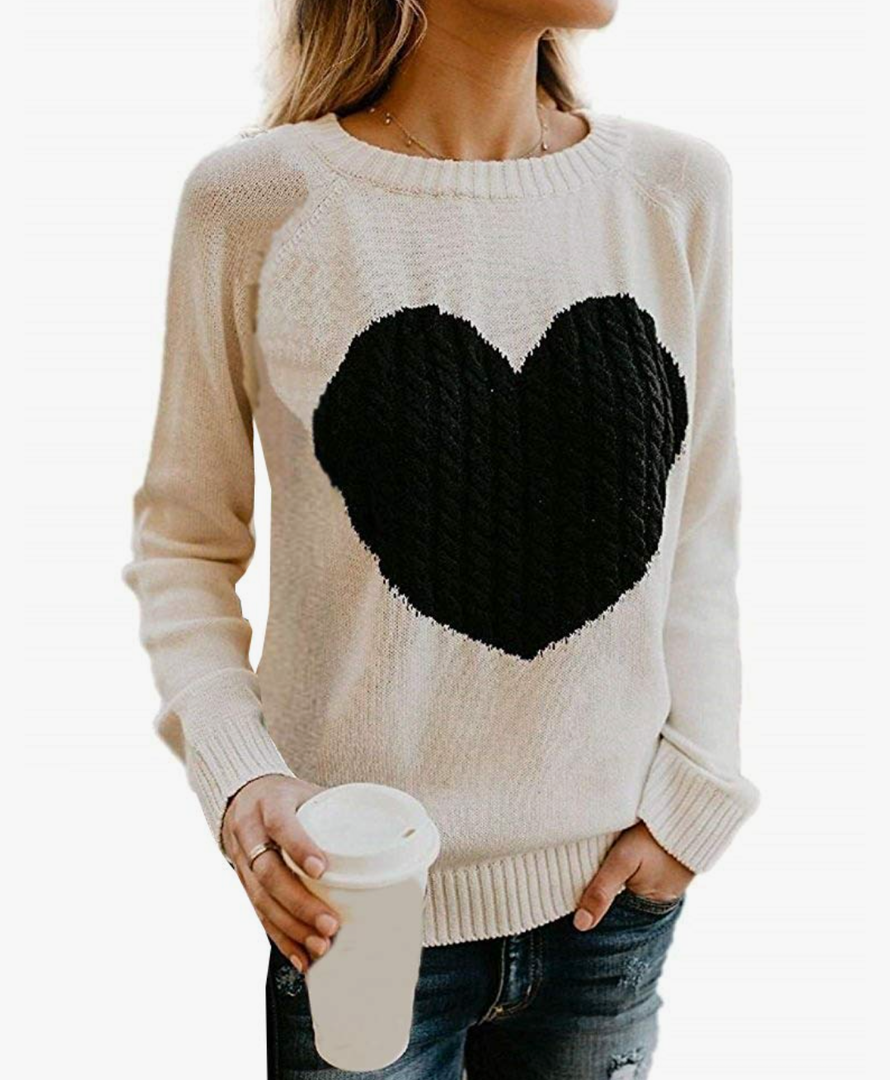 GOLDSTITCH Women's Sweater Heart Knitted Pullover Sweaters Long Sleeve Crewneck Cute Sweaters Medium