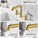 KENES Brushed Gold Pull Down Bathroom Faucet, 8 Inch 2 Handle Widespread Bathroom Faucet 3 Hole with Pull Out Sprayer, Bathroom Sink Faucet with Pop Up Drain & Supply Lines LJ-9058A-4