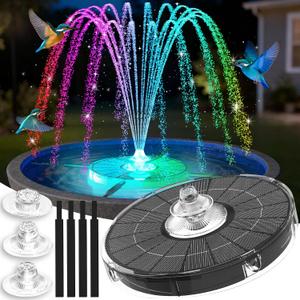 4000mAh Solar Fountain,2026 Solar Bird Bath Fountain Pump,3 Spray Solar Powered Water Fountain with Lights,Floating Birdbath Fountain,DIY Water Bird Bath Fountain for Outdoor,Garden,Pond-Black
