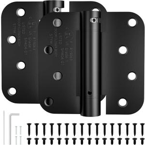 4 Inch Self Closing Door Hinges, 5/8" Radius Corners Spring Loaded Hings for Exterior, Garage, Front and Back Door, UL Listed, for Left and Right Hand Door, Matte Black, 2 Pack
