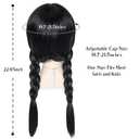 Long Straight Black Braids Wig with Bangs Pigtails Wig with Necklace Halloween Party Costume Wig