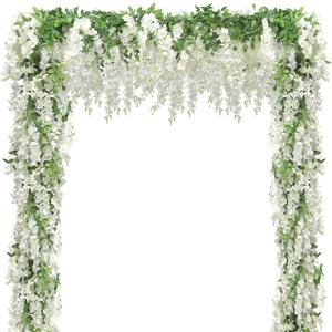 Findosom Wisteria Artificial Flowers Garland, 10Pcs Total 72FT White Wisteria Hanging Flowers, Flower Garland Decorations for Home Garden Outdoor Ceremony Wedding Arch Decoration
