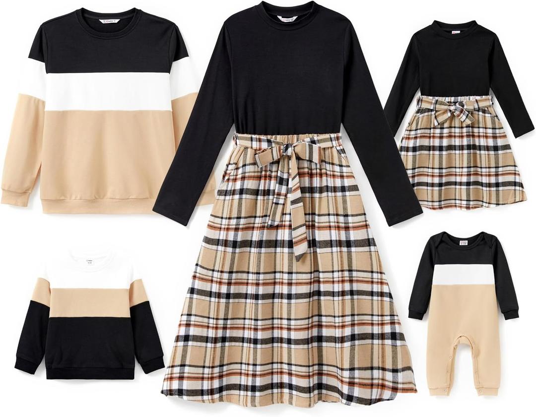 PATPAT Family Outfit for Fall Winter Women Dresses for Holiday Photoshoot (Small, Women, Lightkhaki)