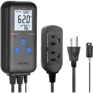 DIGITEN Humidity Controller Pre-Wired Digital Humidistat with Temperature Display, Dual-Stage Outlet Humidifier /Dehumidifier for Mushroom,Reptile, Greenhouse, Fan, Grow Tent