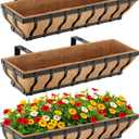 VOXOR Railing Planter Boxes, Heavy Duty Window Box Planters, Adjustable Balcony Planters for Railing Hanging, with Coco Liner & Support Rod for Deck, Porch, and Patio Gardening (3 Pack, 30 Inch)