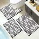BSICPRO Bathroom Rugs Sets 3 Piece, Non-Slip Chenille Toilet Rugs with TPR Backing, U-Shaped Toilet Mat with Abstract Stripe Design, Ultra Soft Thick Absorbent Bath Floor Mats for Bathroom Washable, 20"x32"+16"x24"+U Shape 20"x24"