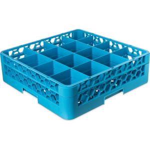 Carlisle FoodService Products Opticlean Glass Rack 16 Compartments with 1 Extender for Kitchens and Restaurants, Plastic, 19.875 x 19.875 x 5.5 Inches, Carlisle Blue