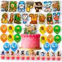 44Pcs Colorful Cartoon Funny Party Decorations Set  Happy Birthday Banner (15 Pcs), Balloons (16 Pcs), Cake Topper & 12 Cupcake Toppers  Ten Birthday Party Supplies