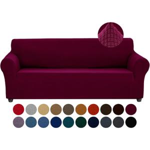 Joccun Christmas Stretch Couch Cover Slipcovers, 1-Piece Sofa Covers for 3 Cushion Couch Spandex Jacquard Washable Furniture Protector Cover for Living Room,Kids,Pets(Sofa,Burgundy)