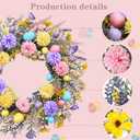 Easter Wreath 20 Inch Easter Wreaths for Front Door with Colorful Eggs Yellow Daisy Purple Lavender and Green Leaves Egg Wreath for Porch Window Farmhouse and Party Decoration