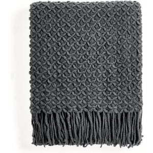 CREVENT Farmhouse Boho Knitted Throw Blanket for Couch Sofa Chair Bed Home Decoration, Soft Warm Cozy Light Weight for Spring Summer Fall (50''X60'' Dark Grey)