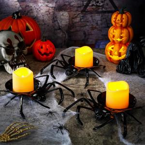 3 Pcs Extra Large Halloween Spider Candle Holders Spooky Table Centerpiece 9.5 Inch Vintage Black Spider Dish Tea Light Candle Holders Candy Bowl for Halloween Party Home Decor