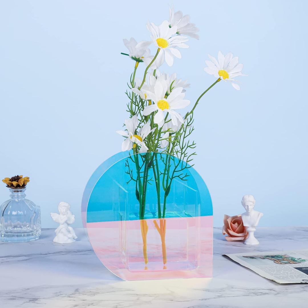 Iridescent Acrylic Flower Vase Modern 6.3 Inch Mini Flowers Vase Decor for Hotel Wedding Make-up Brushes Organizer Pencils Holder Home Office Iridescent Acrylic Flower Vase Modern 6.3 Inch Mini Flowers Vase Decor for Hotel Wedding Make-up Brushes Organizer Pencils Holder Home Office
