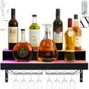LED Lighted Liquor Bottle Display Shelf Wall Mount Wine Rack, 2 Tiers 24Inch Bar Bottle Display Shelf with Glass Holder Remote and App Control for Home Bar Party Whiskey Coffee Bottles Display