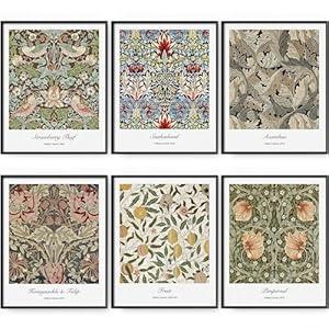 MLITH William Morris Canvas Wall Art Prints Set, Retro Botanical Wall Decor, Vintage Flower Market Poster For Room Aesthetic, Living Room, Bedroom, Dorm, Gallery (8×10 in, Unframed)