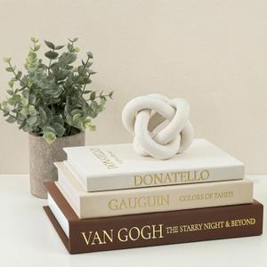 Vintage Faux Book Box Set of 3 Brown Linen Decorative Books for Shelves, Fake Books for Decoration with Secret Compartment, Rustic Farmhouse Coffee Table Decor (Brown-Beige-White)