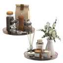 2 Pack Decorative Trays, Brown Round Rotating Organizer Tray for Table Top, Cabinet, 9 Inch Turntable Non-Skid Fridge Lazy Susan, Kitchen Storage for Coffee Table Counter Vanity Bathroom