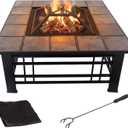 Fire Pit Set, Wood Burning Pit - Includes Spark Screen and Log Poker - Great for Outdoor and Patio, 32 Square Tile Firepit by Pure Garden