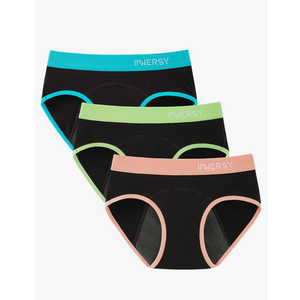 INNERSY Period Underwear for Teens Girls Cotton Leak-Proof Menstrual Panties 3-Pack, Size M(10-12)