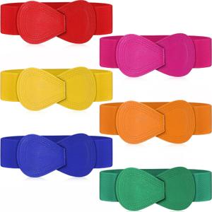 Wesiti 6 Pcs Colorful Stretch Belt for Women Dresses Wide Elastic Belt with Interlock Buckle for Summer Party Beach, 6 Colors (Fresh Color, Assorted Style)