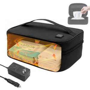 5L Towel Warmer, Adult Wipes Warmer, Portable Dual-Sided Heating Bag with 3 Temperature Settings and Car Adapter, Multi-Use for Home, Travel & Spa, Black