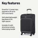 23" Medium Checked Softside Luggage Suitcase with Spinner Wheels, Expandable Space, Zippered Pockets, Telescopic Handle, Black