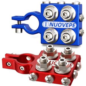 Heavy Duty Battery-Terminal-Connector: 12-Way Car Battery Terminals, Aluminum Corrosion Resistant, 8AWG up to 4/0(XL) AWG Gauge, Fits SAE/DIN/EN Top Post for Car Audio, Winch, Truck, Off-Road