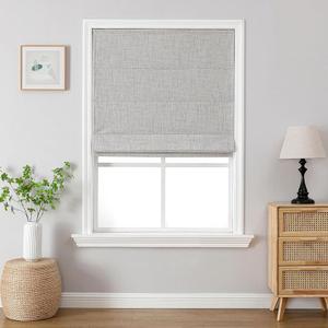 Joydeco Cordless Roman Shades, Linen Window Blinds, 36" W×75" H, White | Thermal Insulated Blackout Blinds, Room Darkening Shades for Indoor Windows, Easy to Install