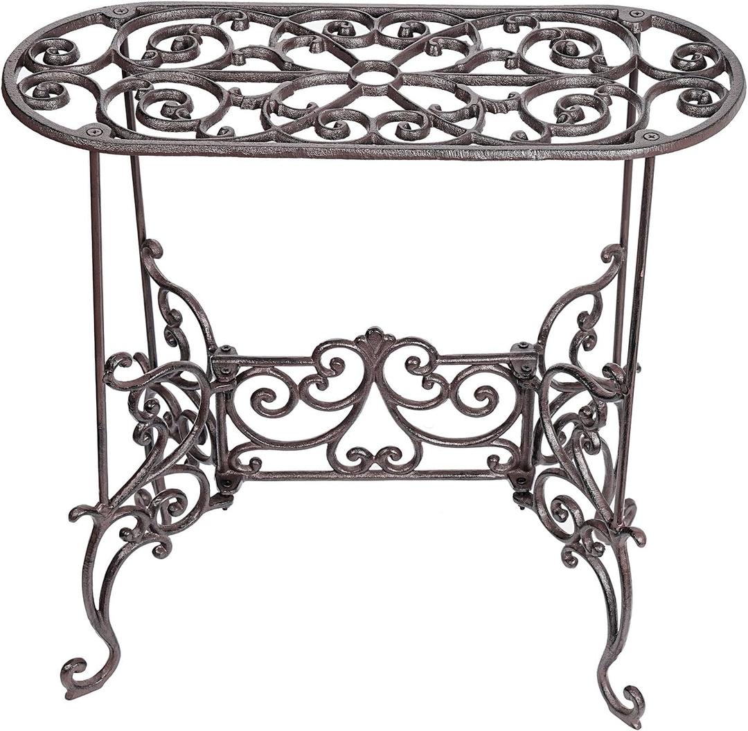 Sungmor Heavy Duty Cast Iron Potted Plant Stand Garden Table - 22.6IN. 1 Tier Metal Stands - Decorative & Vintage Style Indoor Outdoor Corner Shelf for Planters Vases Lanterns Ornaments Books and More