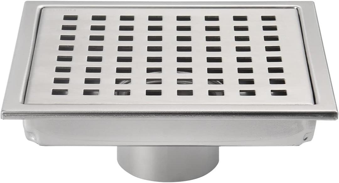 6 Inch Square Shower Floor Drain, Grille with Removable Cover, SUS304 Stainless Steel Brushed Nickel