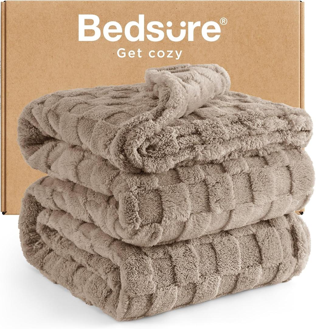 Bedsure GentleSoft Blankets Queen Size for Bed - Super Soft Cozy Blanket for Kids Girls, Large Fuzzy Fleece Throw for Bedroom Decor, Light Brown, 90x90 Inches