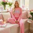 Opemiby Women Pajamas Set Loungewear Ribbed Long Sleeve Top and Pants with Pockets Lounge Pj Set Sleepwear (Small, Pink Mama)