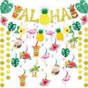 Pre-Strung Hawaiian Aloha Party Banner Decorations, Large Luau Tiki Tropical Party Decorations for Summer Beach Birthday Party Supplies