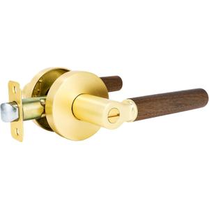 Walnut Wood Privacy Door Lever Gold Reversible Keyless Locksets Door Handles for Interior Bedrooms&Bathrooms Room Door Lock Zinc Alloy Base (1 Pack, Stain Brass, Privacy)