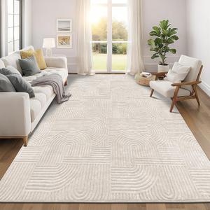 Pauwer 9x12 Washable Area Rugs for Living Room Modern Beige Solid Color Soft Fluffy Rugs for Bedroom Non Slip Boho Accent Indoor Mat Floor Carpet Cover for Kids Room Dining Room Kitchen Office