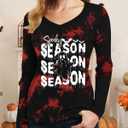 Halloween Shirt Women: Halloween Ghost Vneck Tshirts Fall Tees Skeleton T Shirt Witch Long Sleeve Tops (Large)