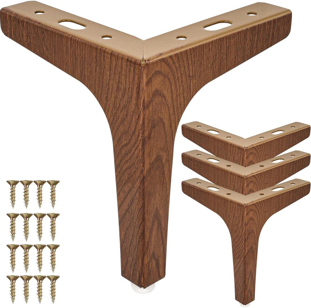 La Vane 6 Inch Metal Furniture Legs, Set of 4 - Modern Diamond Triangle Walnut DIY Replacement Feet Corner Legs for Cabinet, Sofa, Sideboard, Couch, Dresser Makeover
