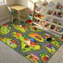 STARUIA Kids Car Rug for Playroom, 60" x 32" Washable Boys Baby Car Carpet for Kids Have Fun Safely, Educational Farm Road Play Rug Race Track Car Rugs Play Mat for Kid Room Bedroom Nursery