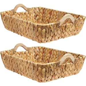 2 Packs Wicker Basket, Hyacinth Wicker Storage Baskets for Shelves, Woven Baskets for Storage, with Handle for Pantry, Bedroom, Laundry(16.93"x12.99"x5.12")
