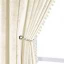 VANASEE Pompom Velvet Curtains for Bedroom Rod Pocket 52x63 inch Soft Blackout Window Curtains Room Darkening Drape Light Blocking for Living Room 2 Panels,Ivory