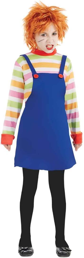 fun shack Kids Evil Doll Costume Childrens Possessed Horror Movie Dummy Dress Outfit (X-Large, Blue)