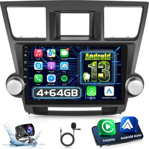 [4+64G] Android 13 Car Radio for Toyota Highlander 2009-2014 - Wireless Carplay and Android Auto - 10.1 Inch 1280 * 720 HD Touch Screen Car Stereo - 32 EQ/WIFI/GPS/SWC + AHD Backup Camera