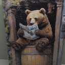 BJYCHG Bear Canvas Wall Art Rustic Bear in Outhouse Picture for Bathroom Animal on Toilet Prints Forest Wildlife Painting Farmhouse Cabin Bathroom Decor Framed (Green, 24L x 16W)