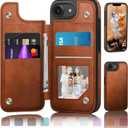 DJDUCK Designed for iPhone 16e 6.1"/iPhone 17e 6.1" Case Wallet with Card Holder, [Magnetic Clasp Cover] [RFID Blocking Leather Protection]Shockproof Women Men Cases 6.1 Inch for Apple 16e Light Brown