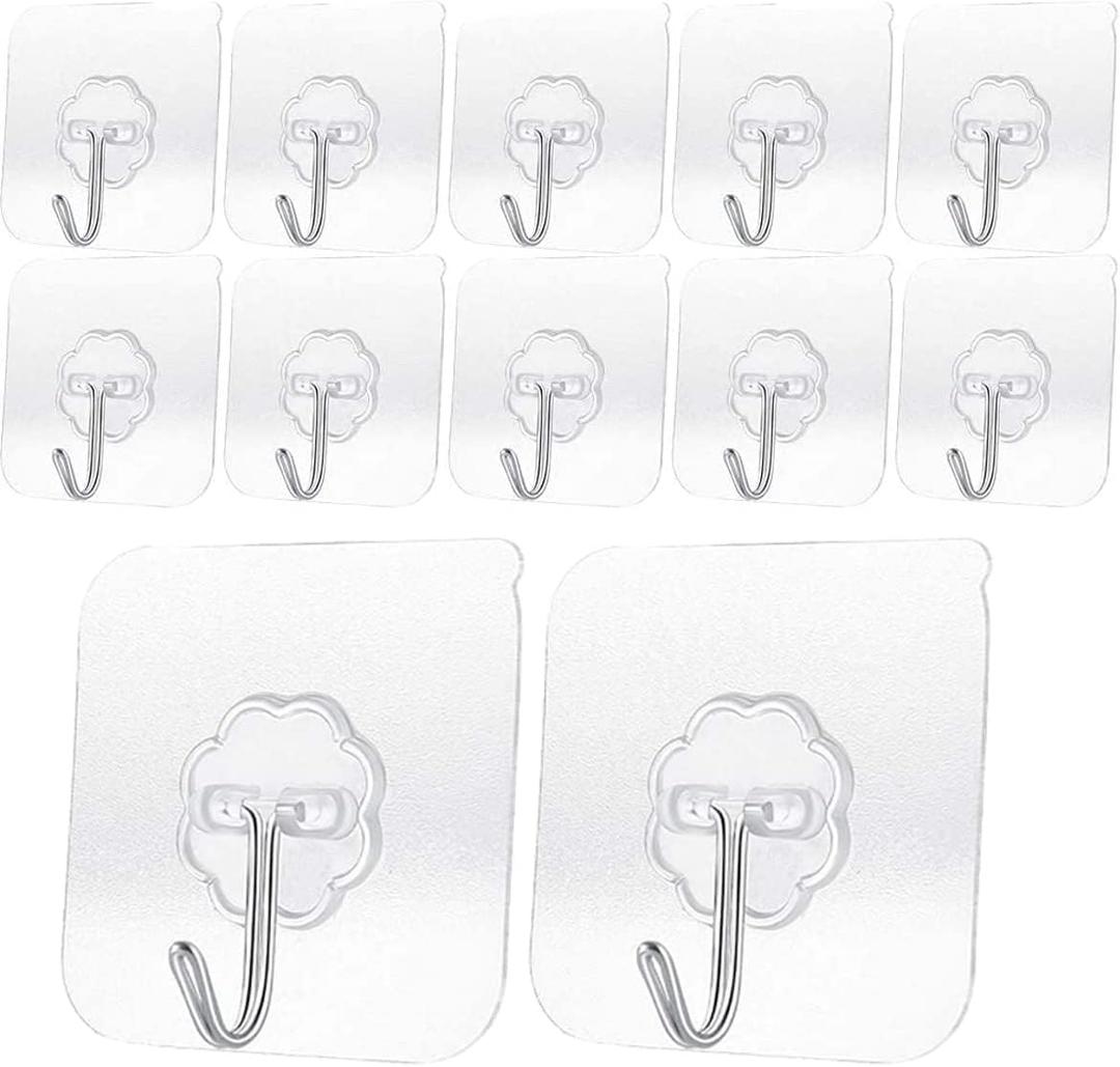 Heavy Duty Adhesive Hooks 33 lb(Max) 15KG,Waterproof and Oilproof Reusable Seamless Hooks Heavy Duty Wall Hook for Kitchen Bathroom Office (Transparent Small, 8 pcs)