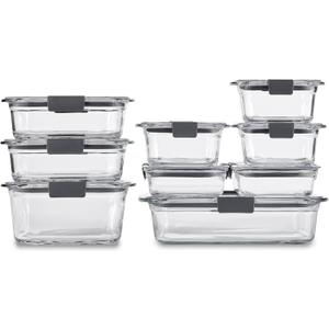 Rubbermaid Brilliance Glass Food Storage Containers, Assorted Sizes, Set of 9, BPAFree, LeakProof, Clear