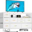 YITAHOME Dresser TV Stand for 55'', 9-Drawer Dresser with Power Outlet, Wide White Drawer with Metal Handle and PU Finish